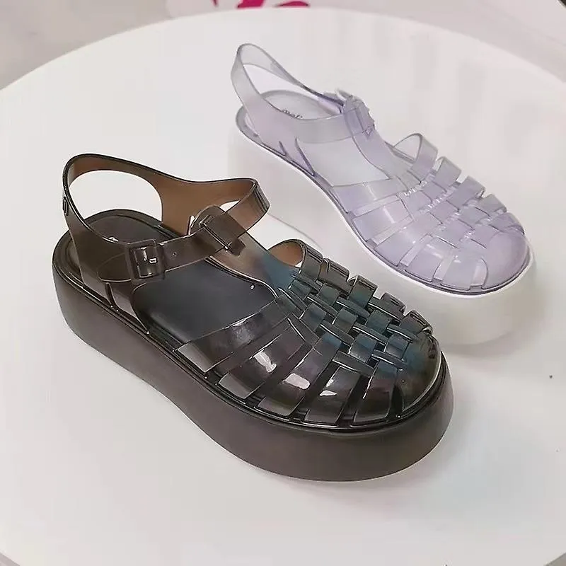 2023 Summer Ladies Thick Sole Sandals Adult's Platform Roma Jelly Shoes Fashion Adult Woven Beach Sandals SM133
