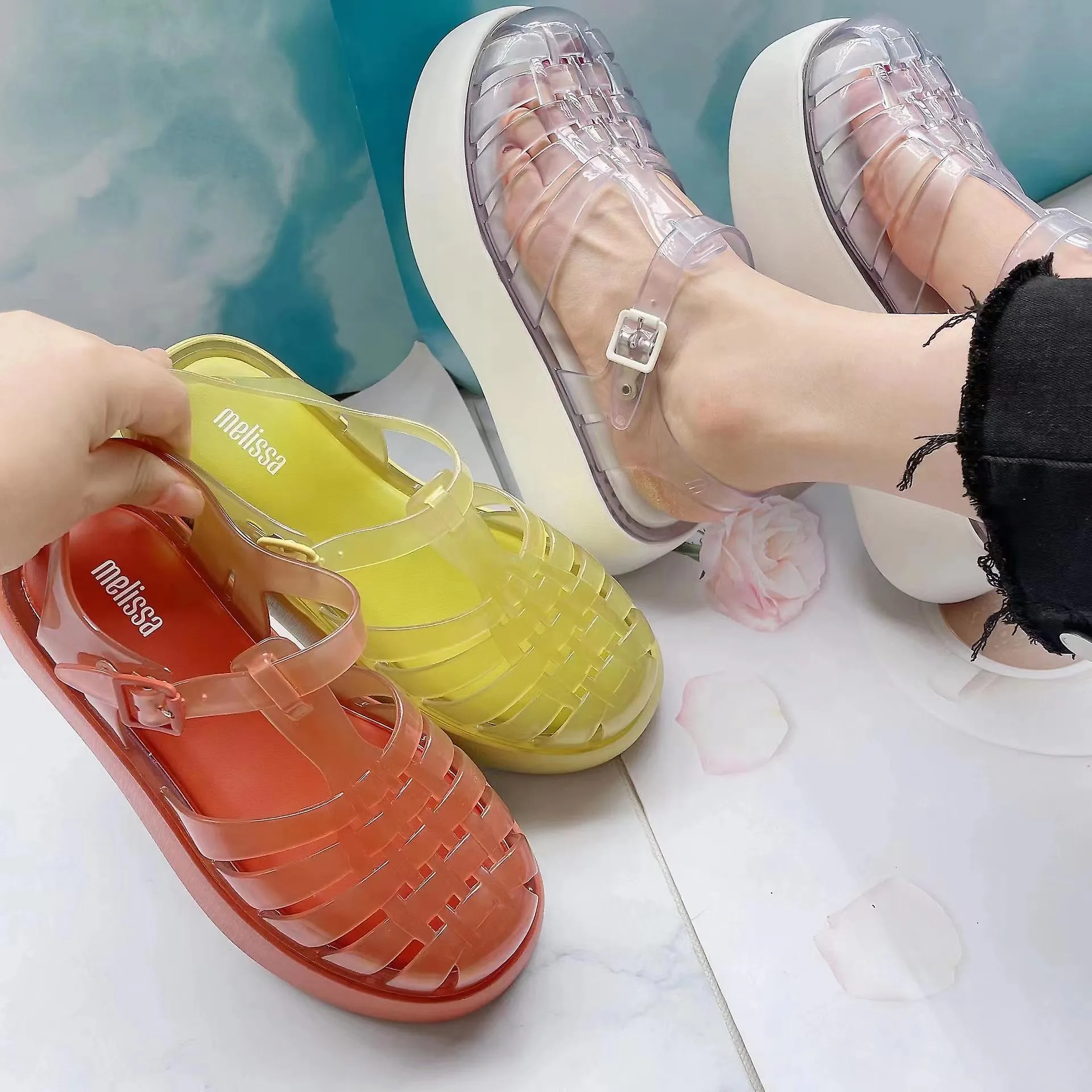 2023 Summer Ladies Thick Sole Sandals Adult's Platform Roma Jelly Shoes Fashion Adult Woven Beach Sandals SM133