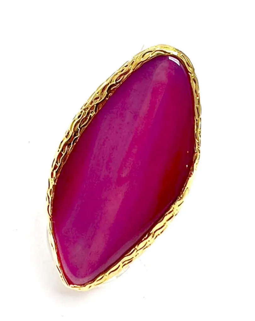 ANILLOS FUCSIAS GRANDES CON PIEDRA DE CORTE IRREGULAR