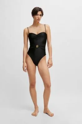 Bañador estilo bandeau con detalle de cinturón con monograma doble