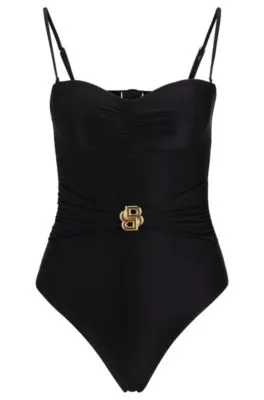 Bañador estilo bandeau con detalle de cinturón con monograma doble