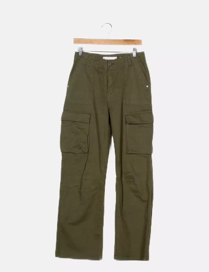 Bershka Jeans cargo verde