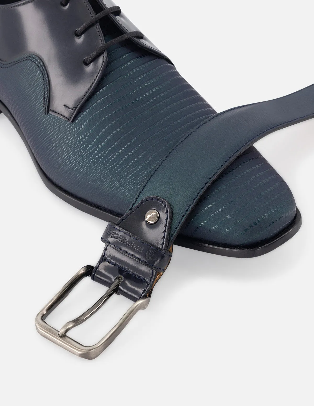 Blucher en piel florantik y gomato grabado color tornasol y suela de goma para hombre