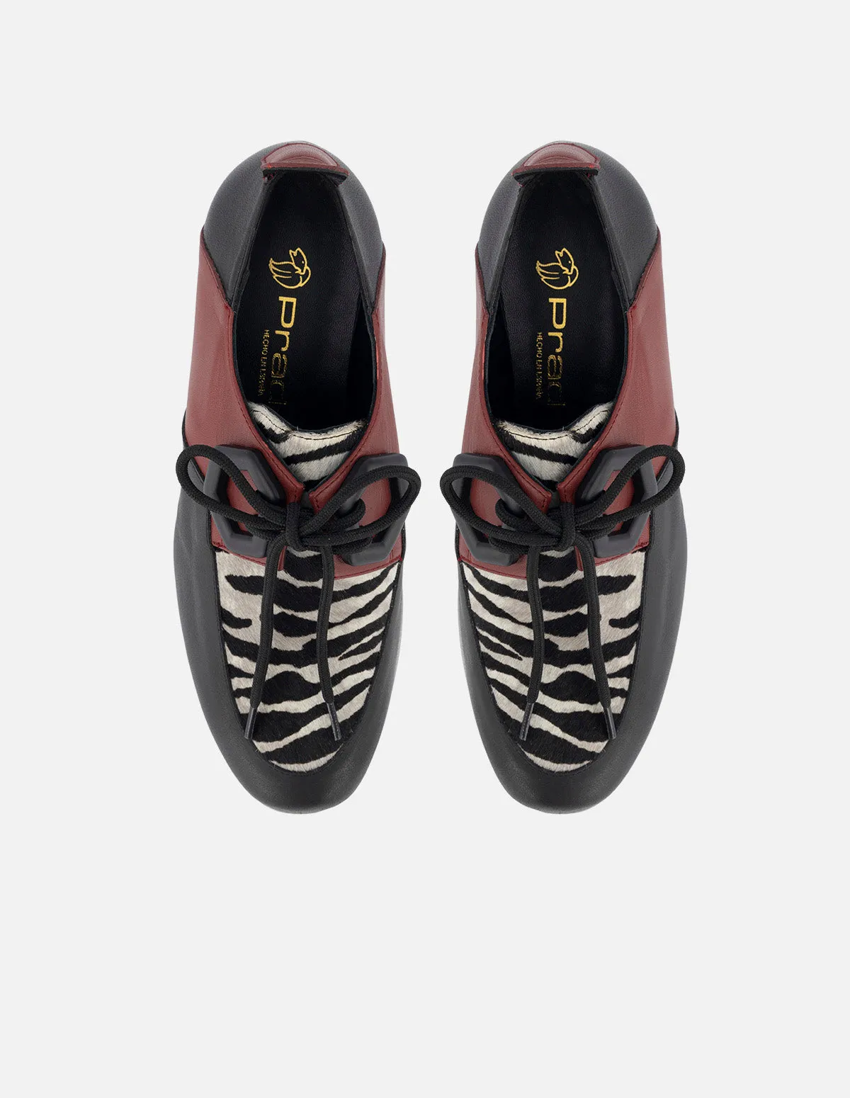 Blucher en piel napa en bloques de color para mujer con detalle en animal print