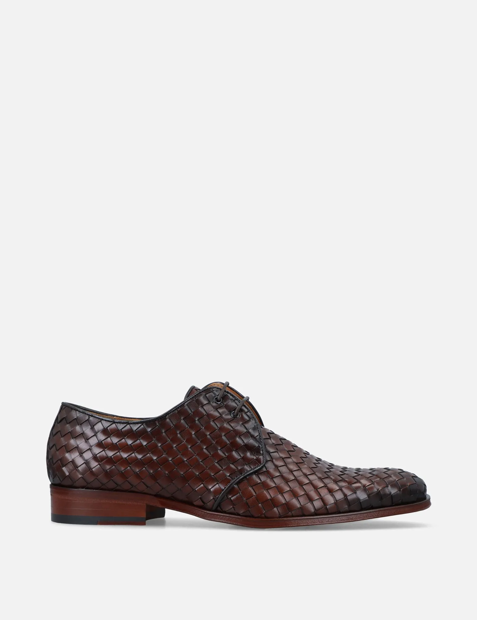 Blucher en piel napa tejida color caoba