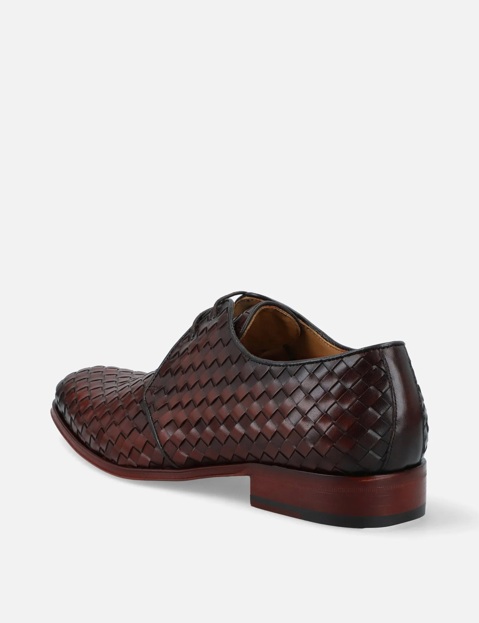 Blucher en piel napa tejida color caoba