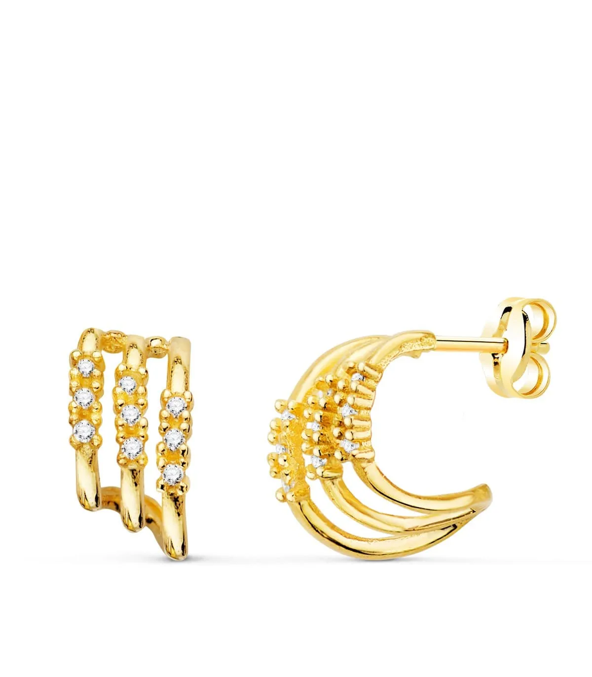Boucles d'oreilles Diamants 0.090 Ct. 18K Créoles Triples