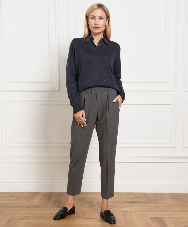 Brunello Cucinelli Gray pants with monil chain