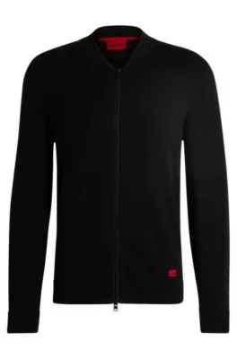 Cárdigan estilo bomber de punto de algodón con etiqueta con logo roja