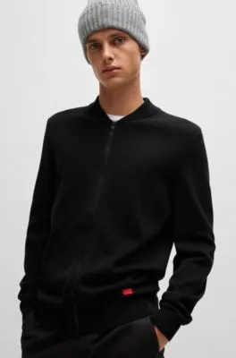 Cárdigan estilo bomber de punto de algodón con etiqueta con logo roja