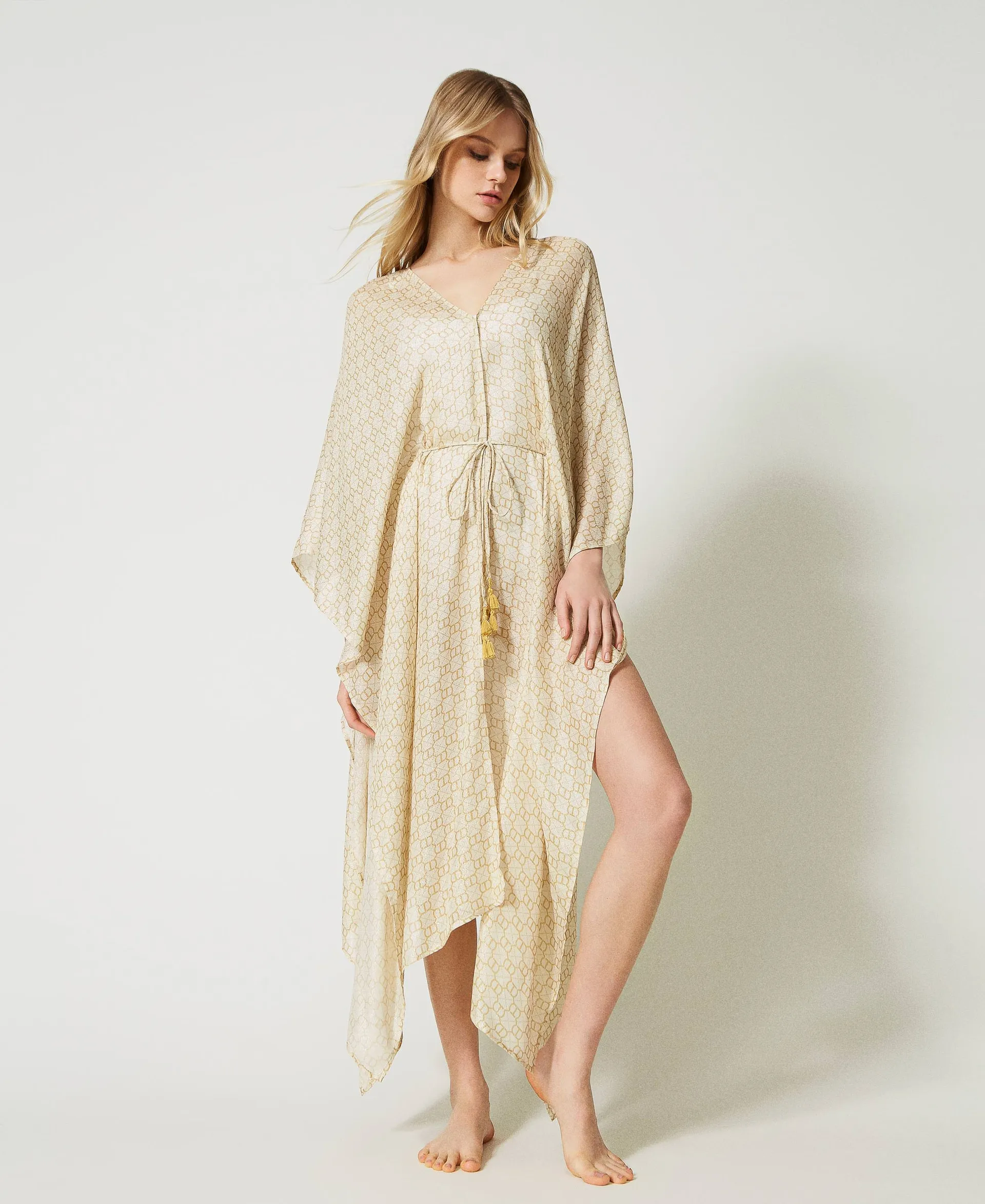 Caftán largo con Oval T jacquard