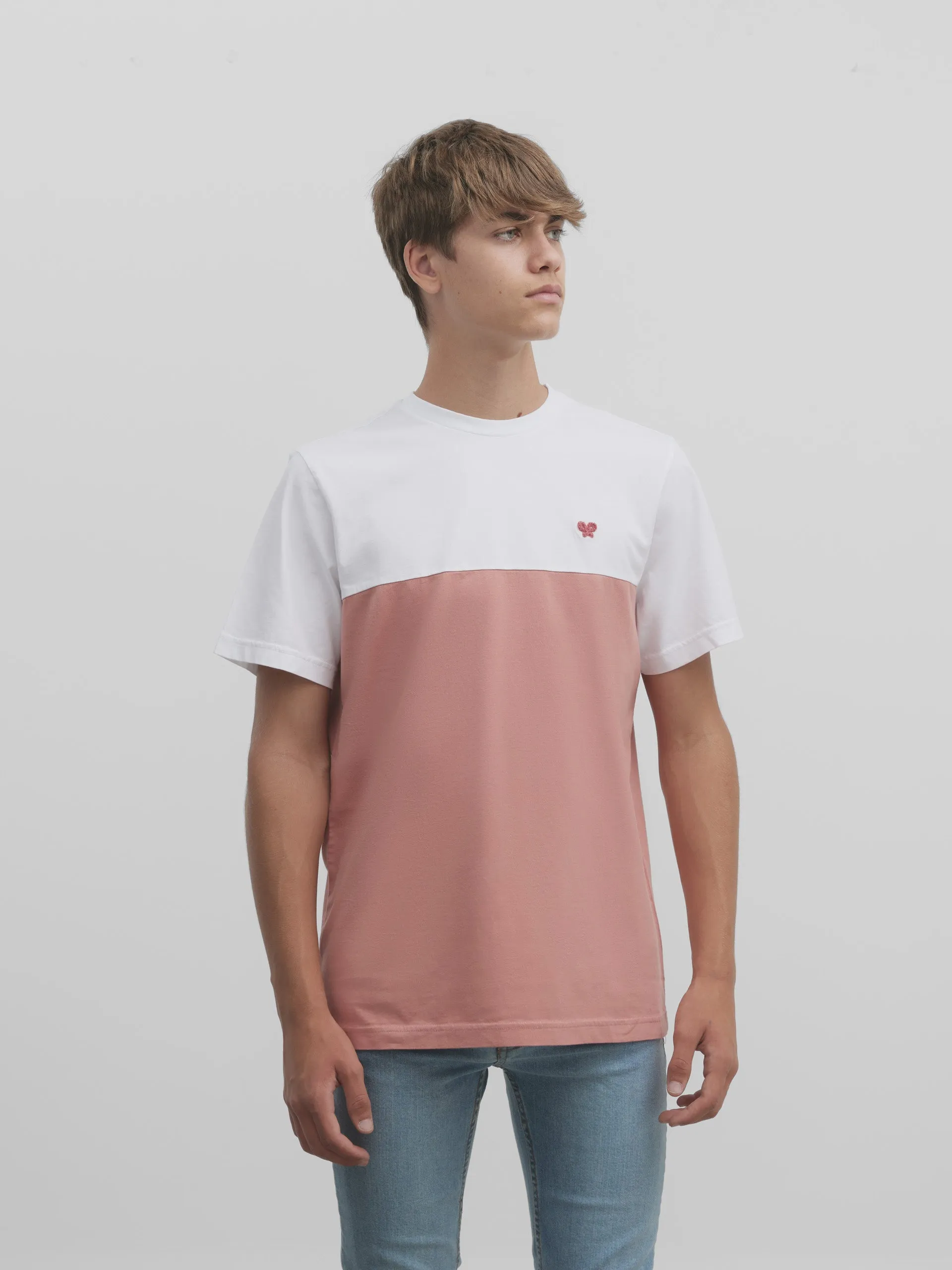 Camiseta bicolor coral blanca