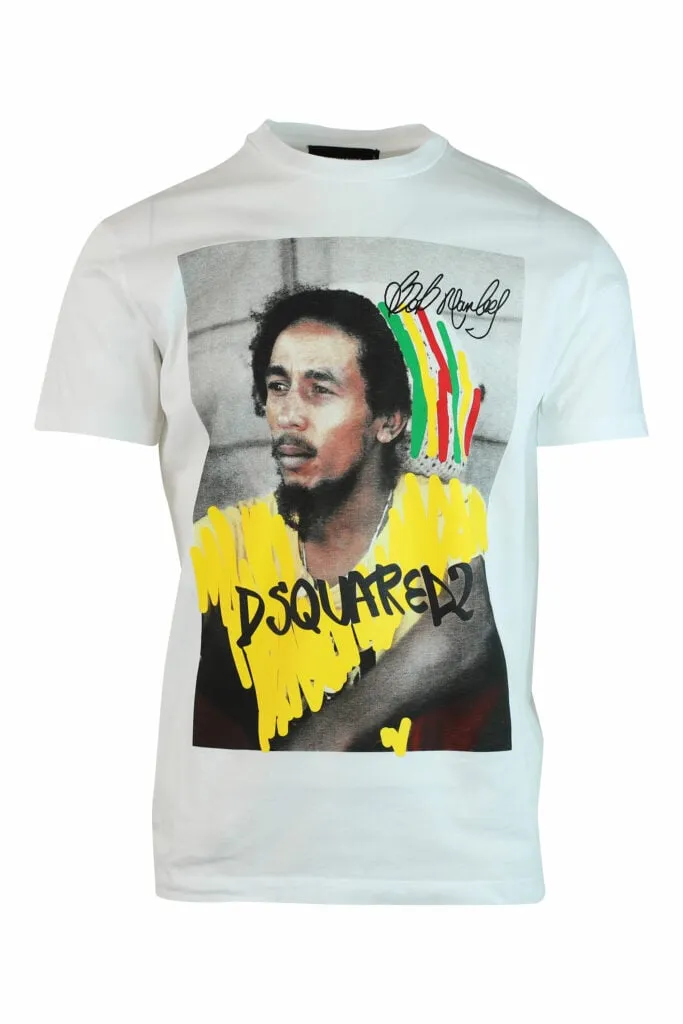 Camiseta blanca con estampado bob marley
