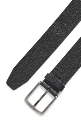 Cinturón de piel italiana de granulado intenso con hebilla con logo