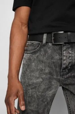 Cinturón de piel italiana de granulado intenso con hebilla con logo