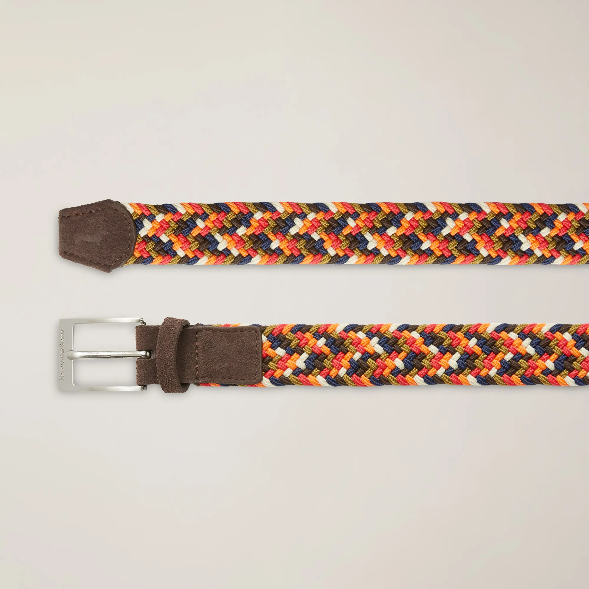 Cinturón elástico multicolor con detalles de piel