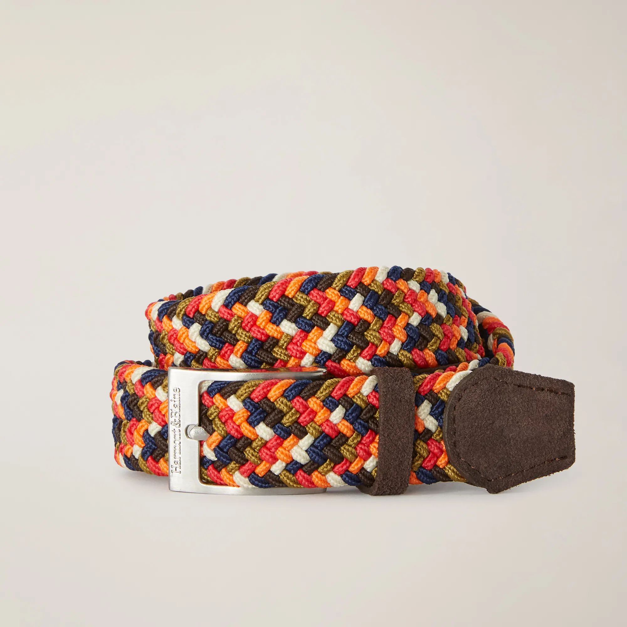 Cinturón elástico multicolor con detalles de piel