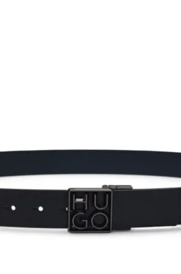 Cinturón reversible de piel italiana con logo apilado en la hebilla