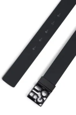 Cinturón reversible de piel italiana con logo apilado en la hebilla