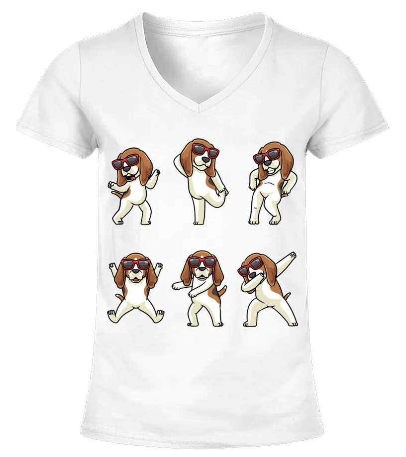 Cool dancing beagles Camiseta cuello pico Mujer