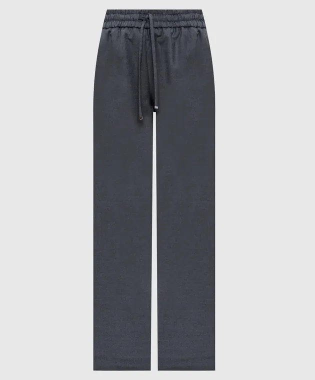 Dondup Gray wool Marisol pants with metallic logo