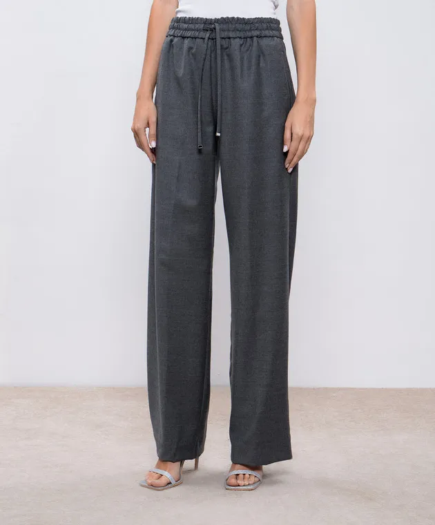 Dondup Gray wool Marisol pants with metallic logo