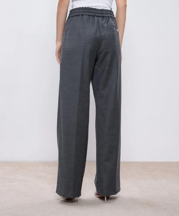 Dondup Gray wool Marisol pants with metallic logo