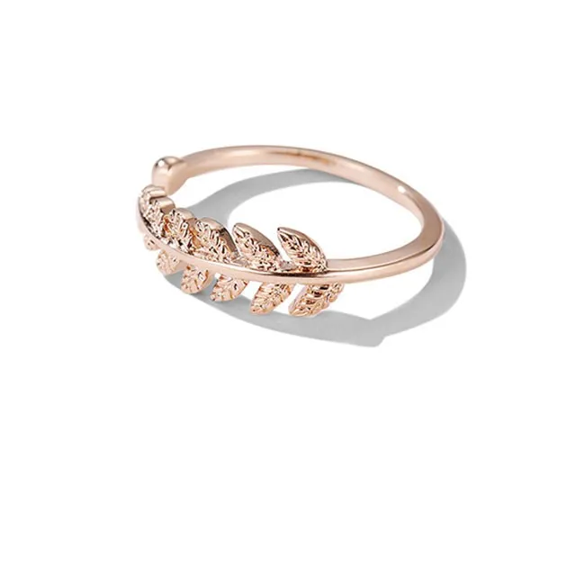 Fashion Feather Rose Gold Open Women Ring Leaf Ring