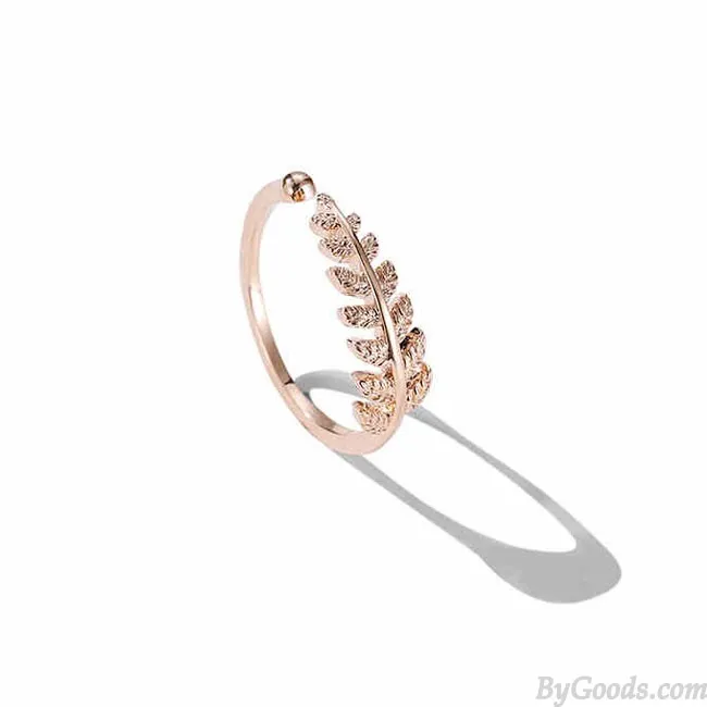 Fashion Feather Rose Gold Open Women Ring Leaf Ring