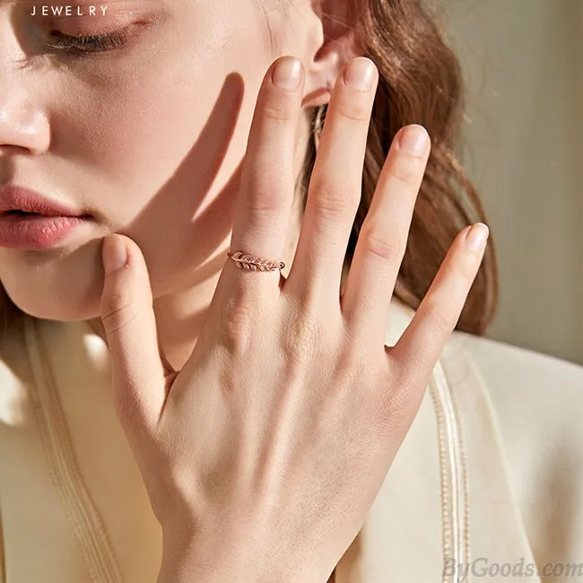 Fashion Feather Rose Gold Open Women Ring Leaf Ring
