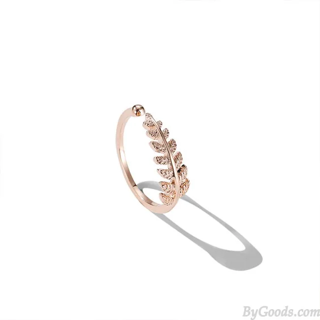 Fashion Feather Rose Gold Open Women Ring Leaf Ring