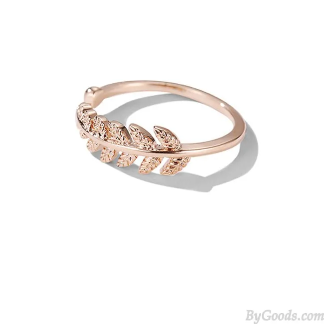 Fashion Feather Rose Gold Open Women Ring Leaf Ring
