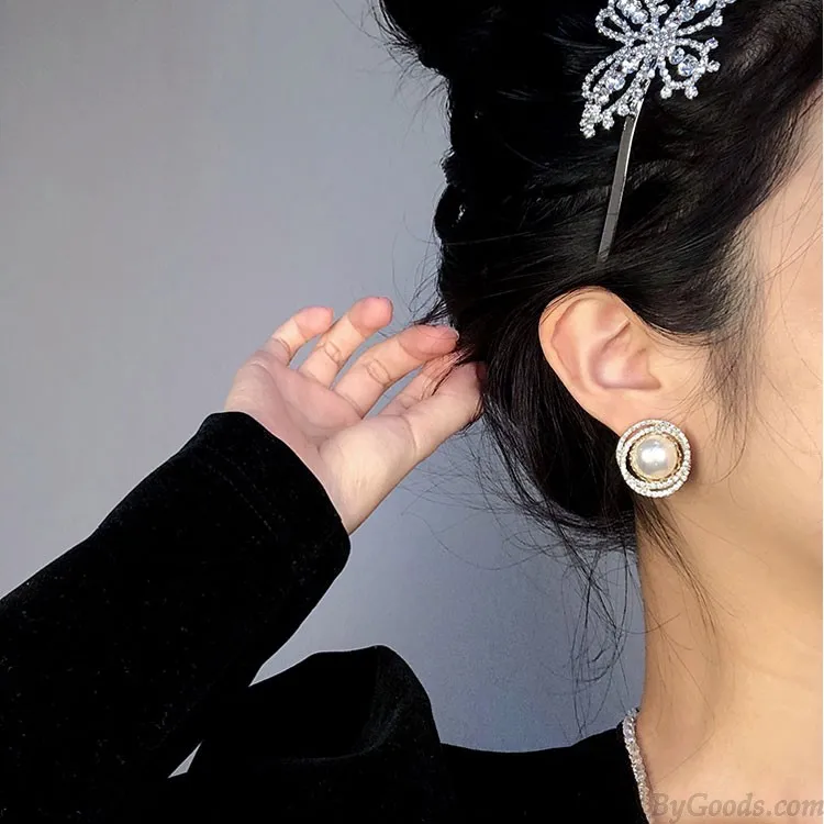 Fashion Pearl Crystal Round AAA Quality Earrings For Women Shining Earring Studs