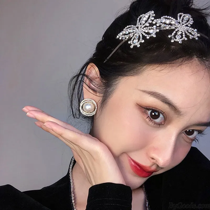 Fashion Pearl Crystal Round AAA Quality Earrings For Women Shining Earring Studs