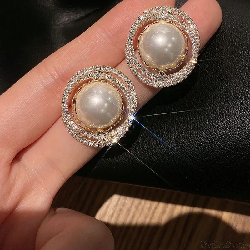 Fashion Pearl Crystal Round AAA Quality Earrings For Women Shining Earring Studs