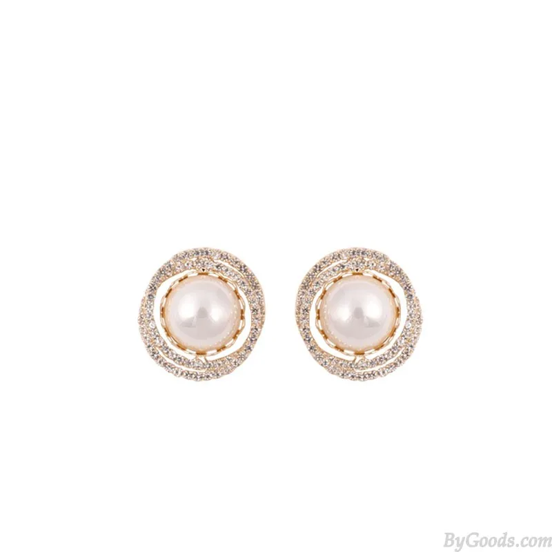 Fashion Pearl Crystal Round AAA Quality Earrings For Women Shining Earring Studs