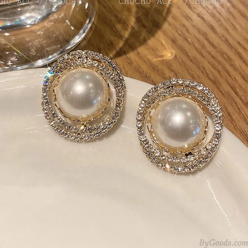 Fashion Pearl Crystal Round AAA Quality Earrings For Women Shining Earring Studs