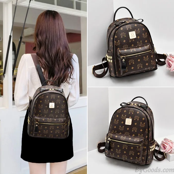 Leisure Student Bag Rivet Soft Pu Women College Backpack