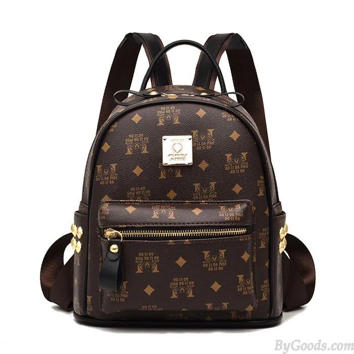 Leisure Student Bag Rivet Soft Pu Women College Backpack