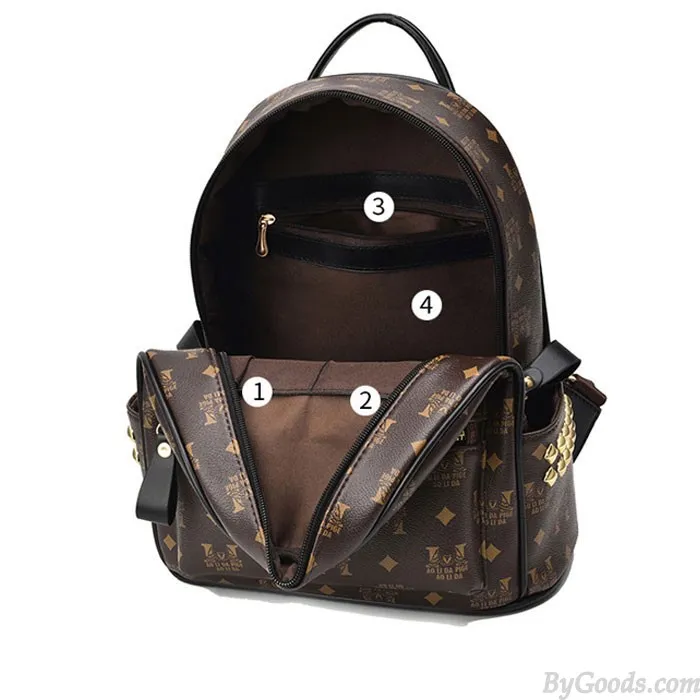 Leisure Student Bag Rivet Soft Pu Women College Backpack