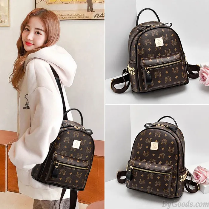 Leisure Student Bag Rivet Soft Pu Women College Backpack