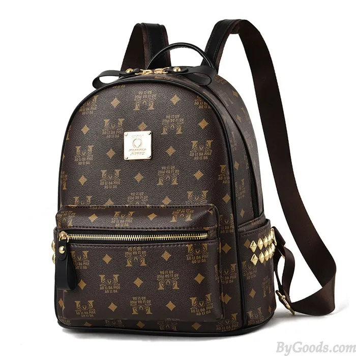 Leisure Student Bag Rivet Soft Pu Women College Backpack