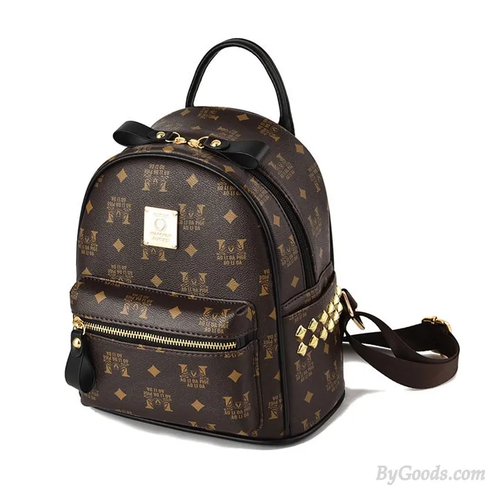 Leisure Student Bag Rivet Soft Pu Women College Backpack