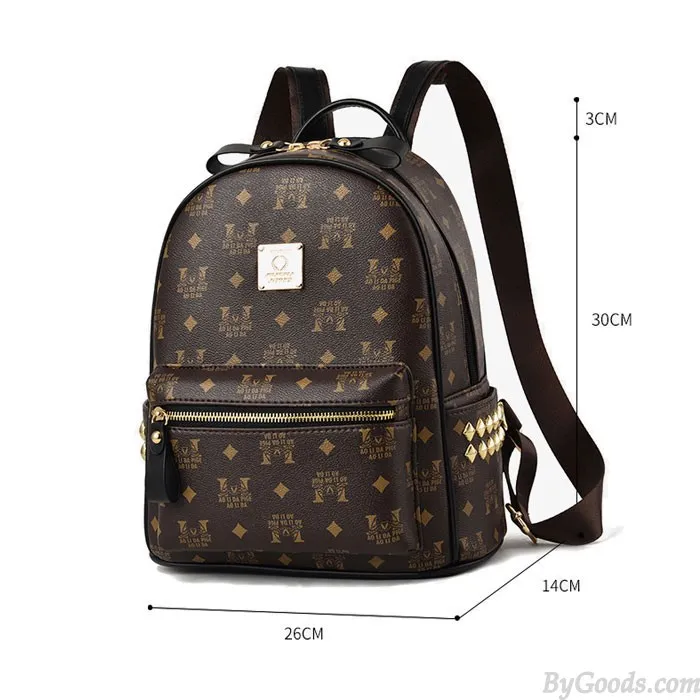 Leisure Student Bag Rivet Soft Pu Women College Backpack