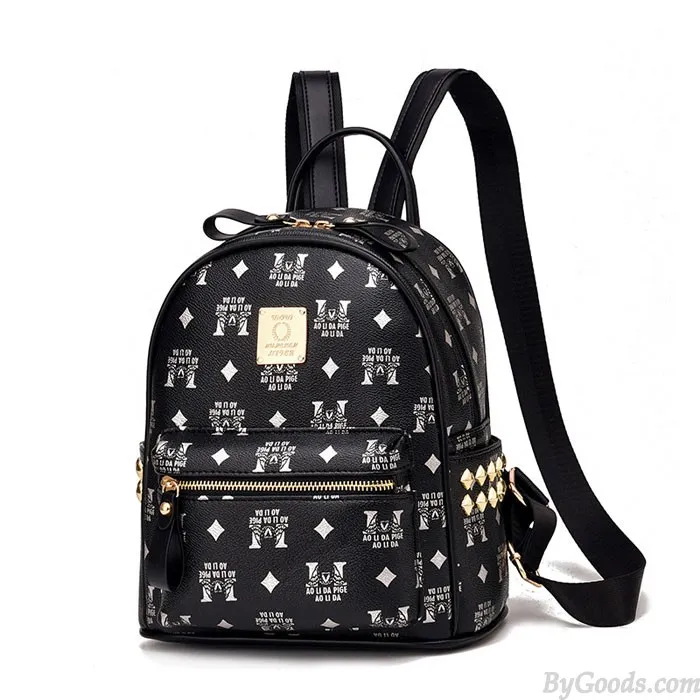 Leisure Student Bag Rivet Soft Pu Women College Backpack