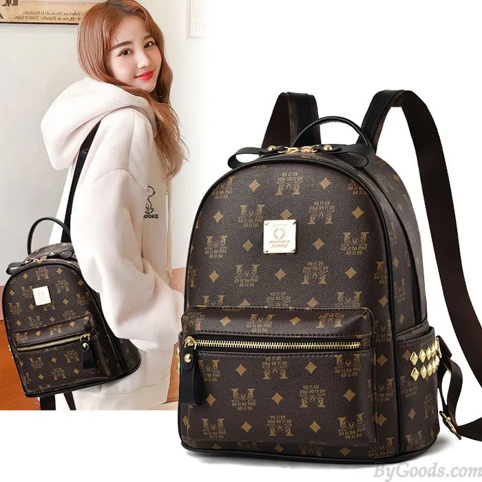 Leisure Student Bag Rivet Soft Pu Women College Backpack
