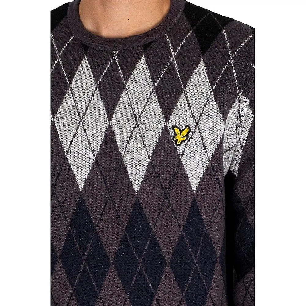 MEN'S LYLE & SCOTT | KN1721V BRITISH ARGYLE CREW KNIT JUMPER  GUNMETAL