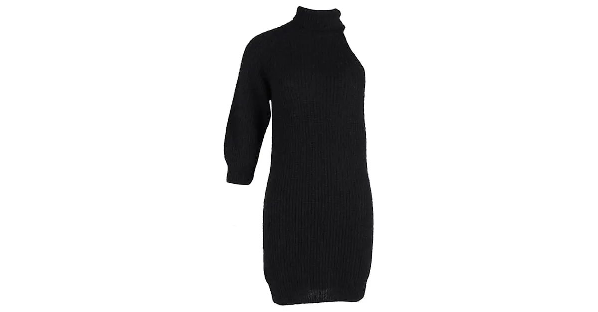 Minivestido de punto de canalé Alanui Polar Nights en alpaca negra Negro 
