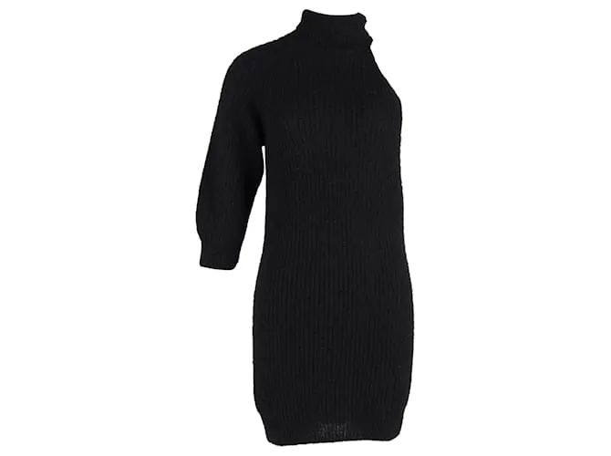 Minivestido de punto de canalé Alanui Polar Nights en alpaca negra Negro 