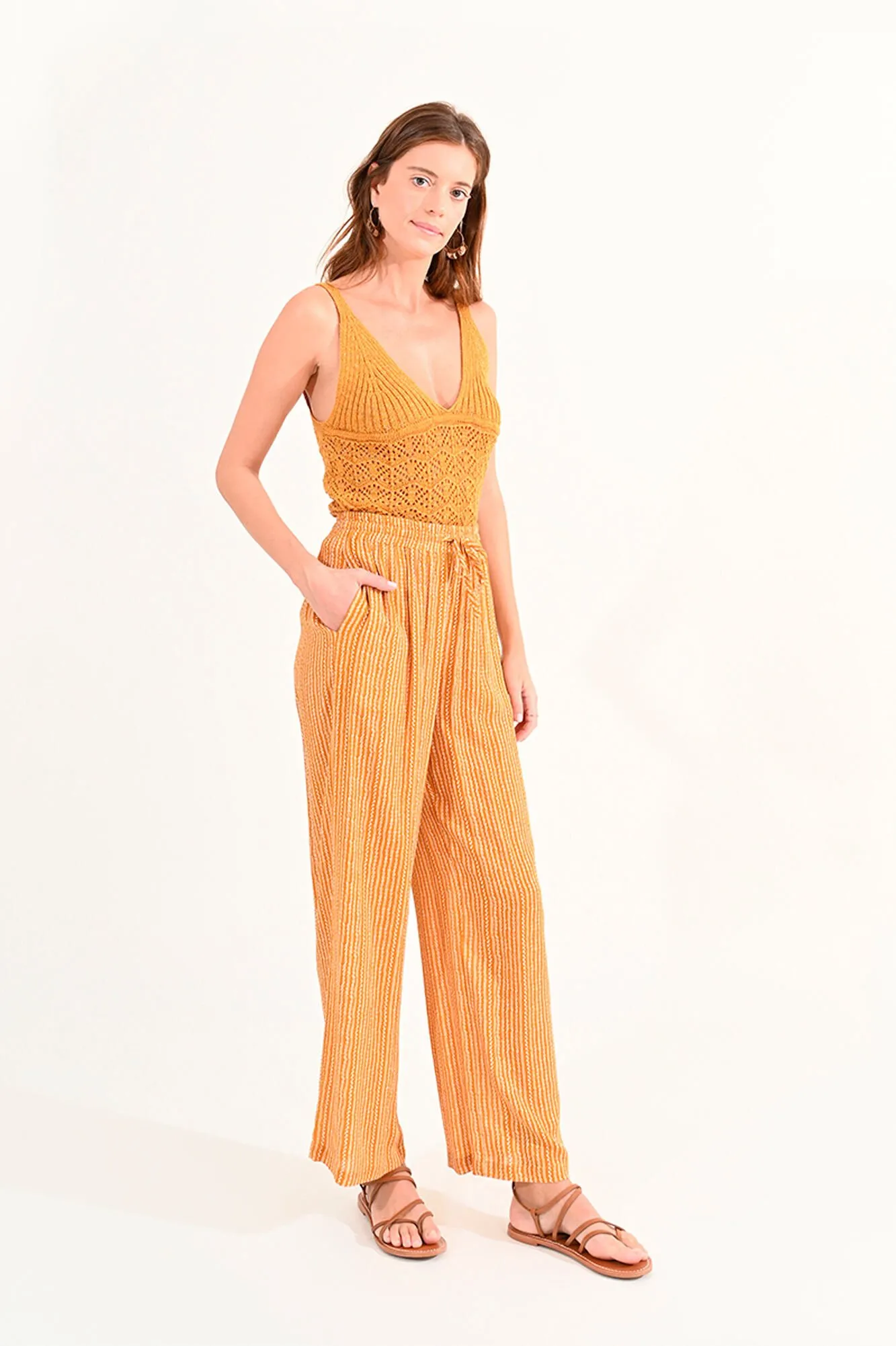 Molly Bracken Pantalón de mujer largo con estampado y lazada